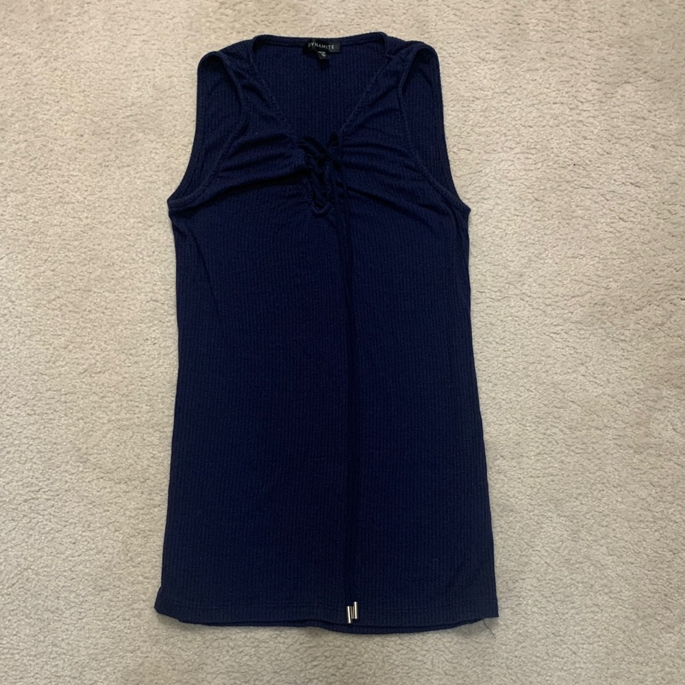 Dynamite Navy Tank Top with Front Tie